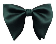 Mens Oversized Satin Silk Bow Tie Solid Color Formal Tuxedo Big C- Dark Green