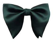 Mens Oversized Satin Silk Bow Tie Solid Color Formal Tuxedo Big C- Dark Green