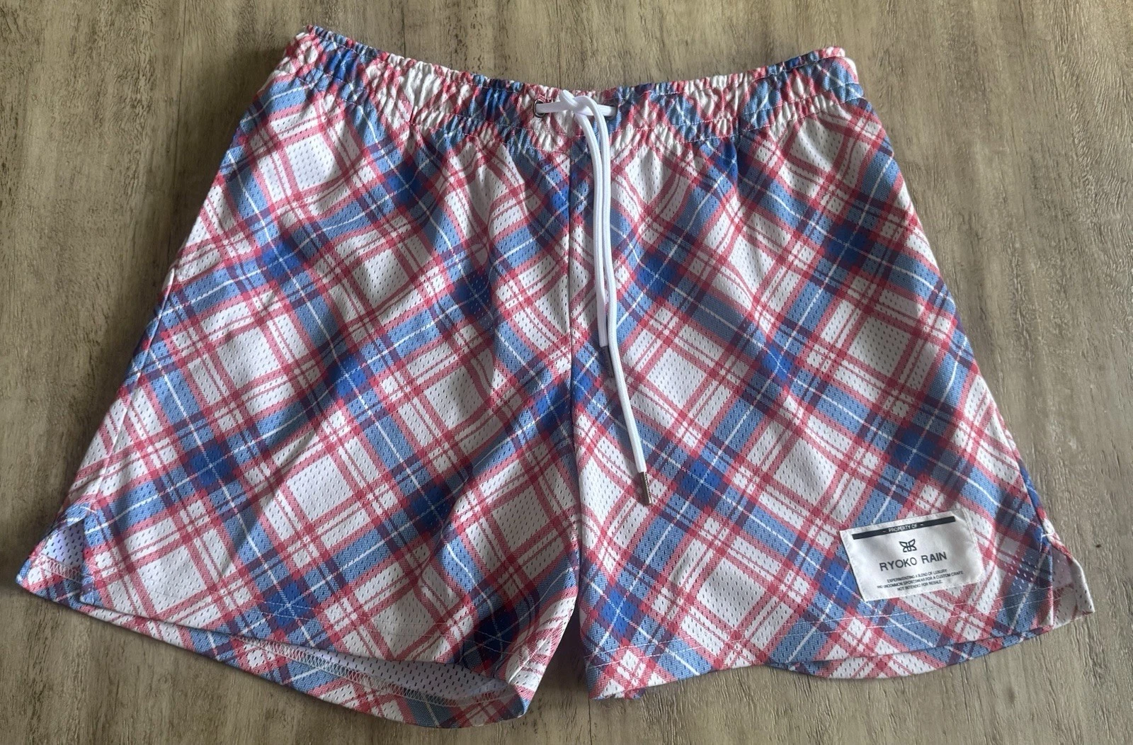 Ryoko Rain Mesh Shorts Mens 2XL 5.5" Checkered Argyle Pockets Blue Red USA