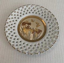 Vintage 6” Art Of Chokin Plate Flowers Butterflies Japanese Decorative