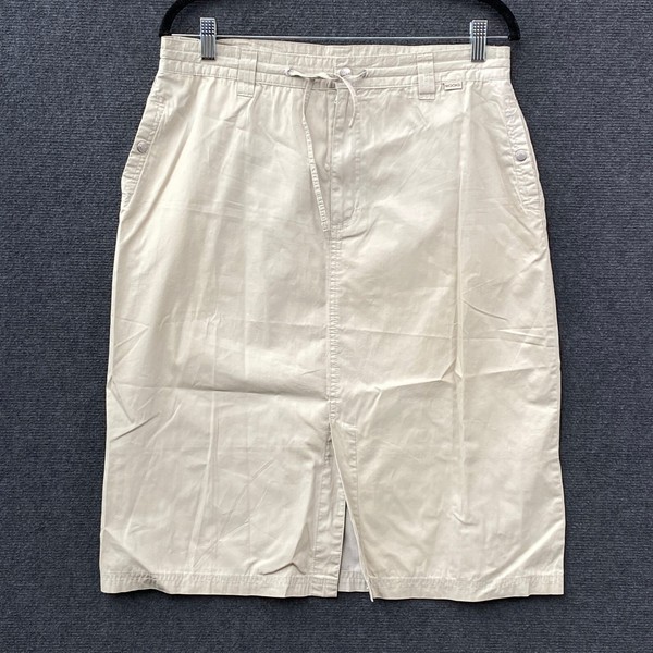 Vintage Mooks Womens Utility Midi Skirt Khaki Beige Stud Pockets Y2K Size 14