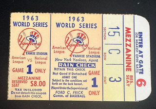 1963 World Series Ticket Stub Game 1 Yankees Vs Dodgers Koufax CG 5 2 LA