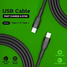 2-Pack 100W PD USB-C to USB-C Dual-Braided Super Fast Data Charging Cables 5 ft