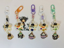 Painted Cat Mug Charm Keychains-Colorful Beaded Kitty Cups-Choice of 5 Designs