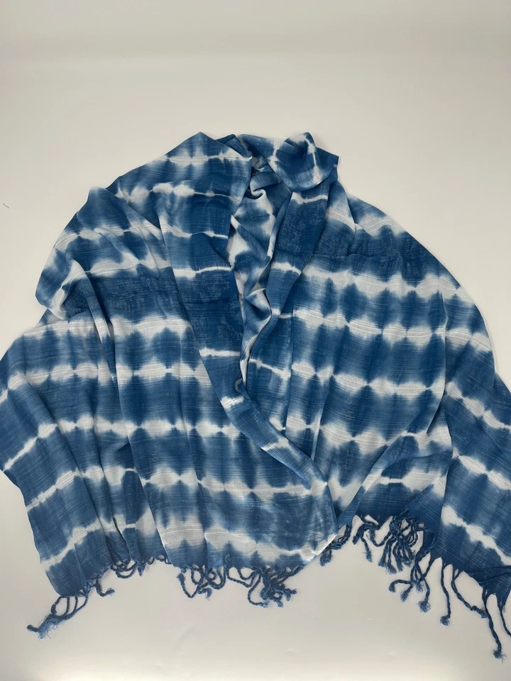 Soft Shawl Wrap Scarf Cotton Shibori Indigo Hand Tie-Dye - Image 3 of 4