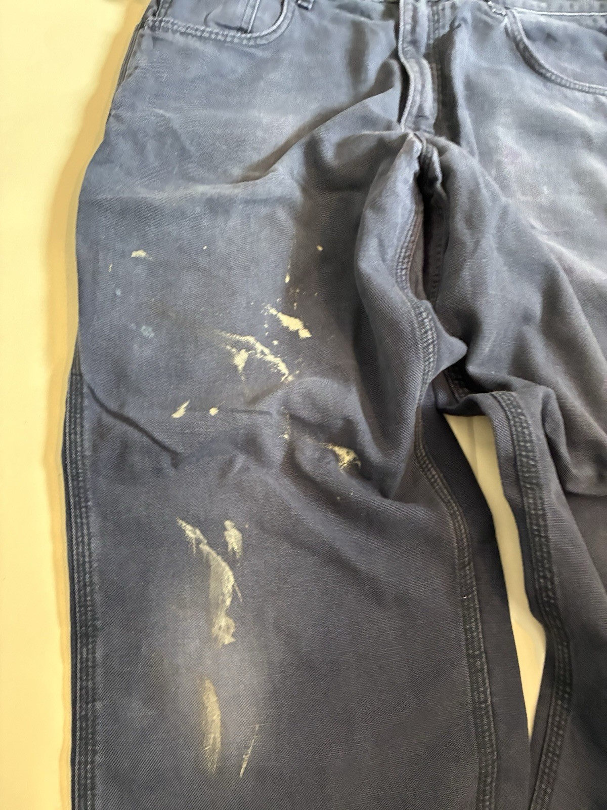 Vintage Carhartt FR Work Pants 36x32 Navy Blue Distressed Thrashed Paint image 3