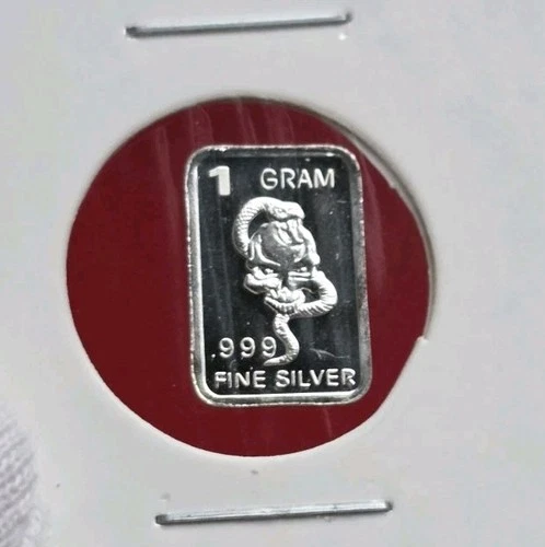 Snake & Skull - 1 Gram .999 Fine Pure Silver Bullion Mini Square Bar Ingot Coin