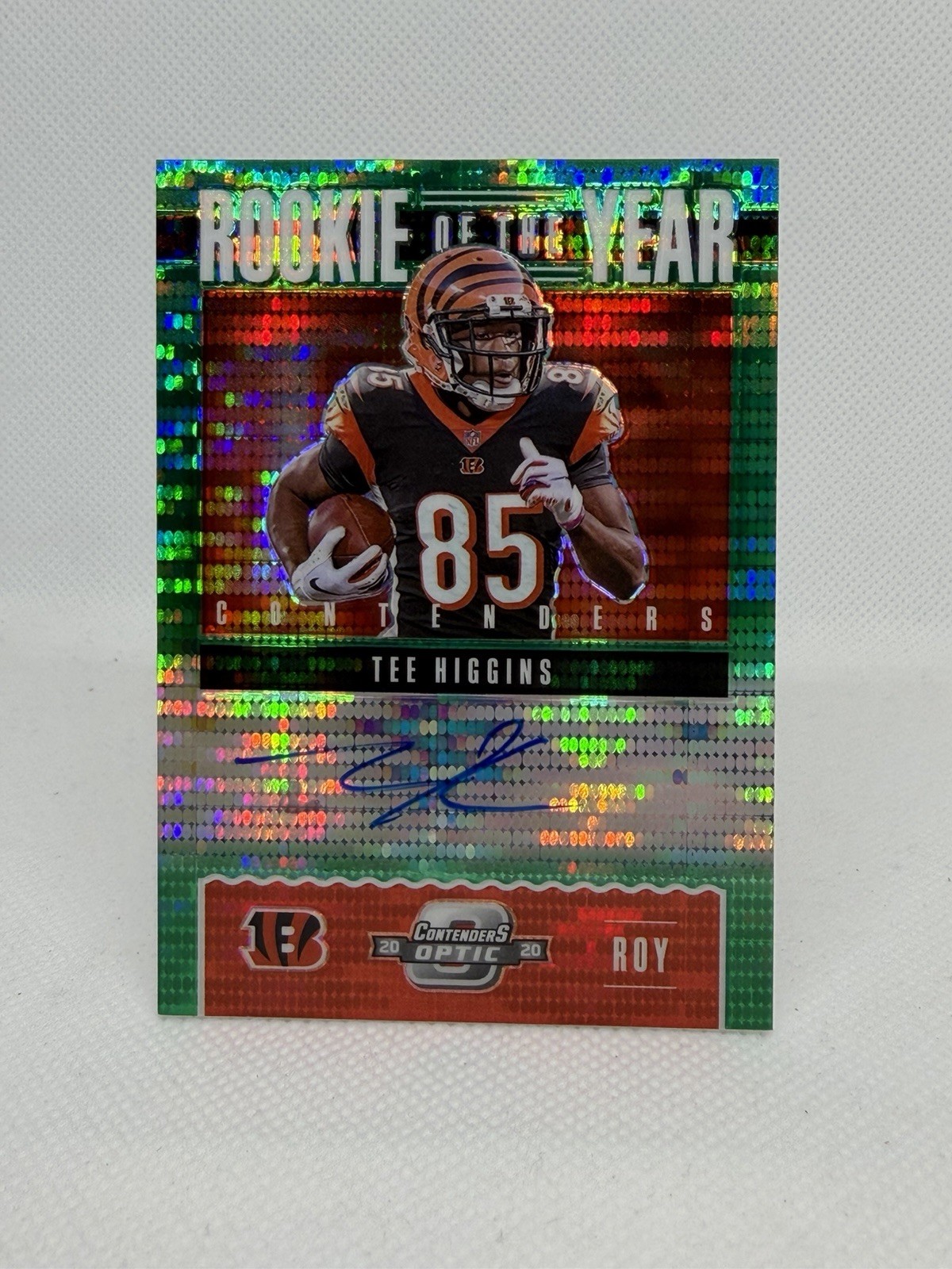 2020 Contenders Optic Tee Higgins ROY Auto Green Pulsar /27 Bengals SSP Rookie