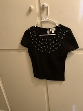 Women  s Ann Taylor Loft Sweater Shirt Sz M Black Short Sleeve
