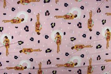 Retro Pin-Up Girl Fabric, Pink Kitsch Leopard Print Cotton