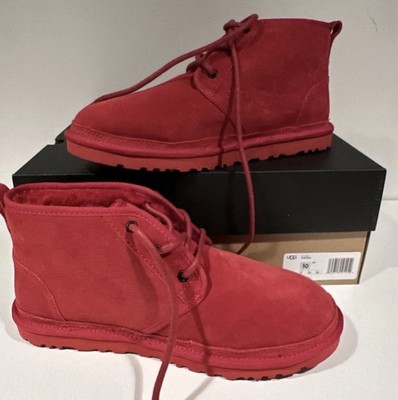 UGG Neumel Men's Red Suede Chukka Boots Sheepskin Lined Size 10