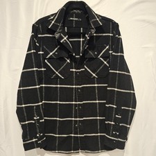 Karl Lagerfeld Men's Medium Black Plaid Shirt Long Sleeve Snap Button Up