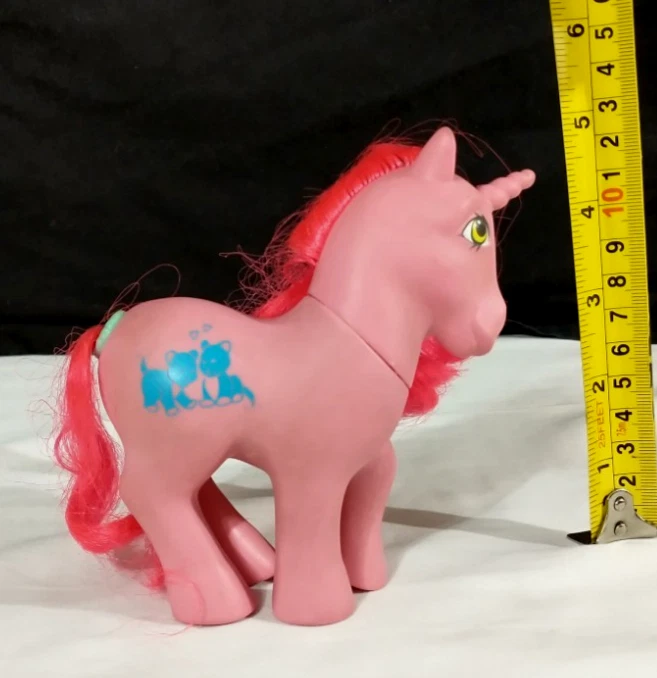 My little happy tails pony Tobby - unicorn yellow eyes pink w/red hair 1987-88  - Image 2 of 4