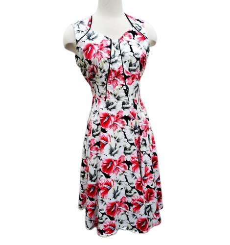 Hearts & Roses Swing Pinup Rockabilly Hibiscus Dress Sz XL / 16 - Picture 2 of 13