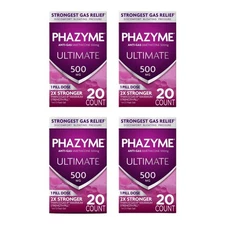 Phazyme Ultimate Gas Relief 500Mg Simethicone Fast Gel 20 Count Pack Of 4