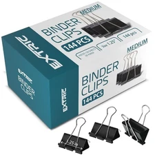 Binder Clips - 144 Medium Binder Clips, 1.25 Inch Black Paper Clamps, File Cl...