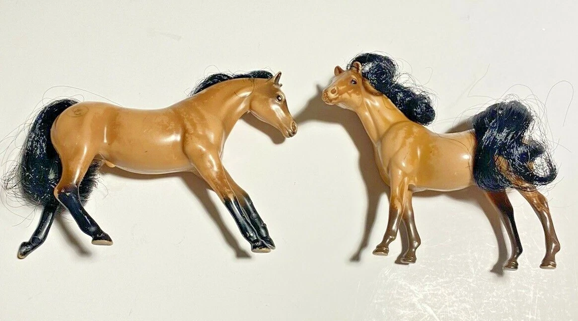 LOT OF 2 Empire Toys PLASTIC HORSES WITH HAIR MANE 3 1 2 INCH