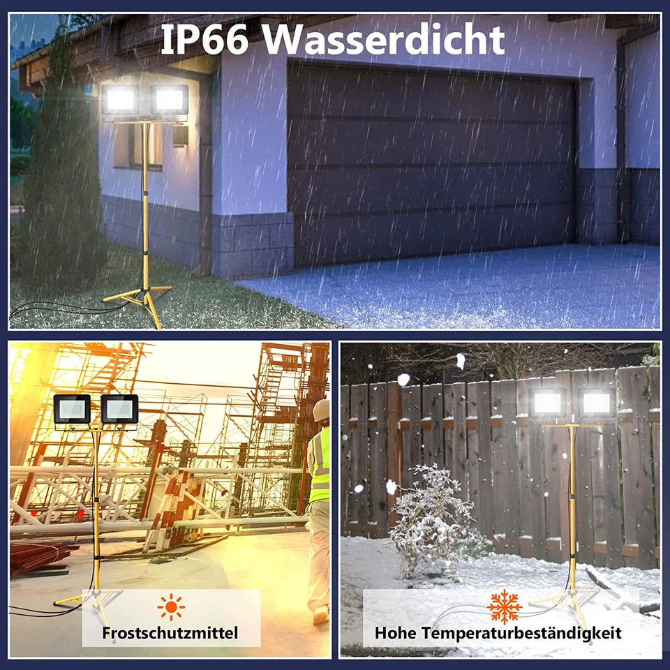 2x LED Fluter Flutlicht Baustrahler Scheinwerfer mit Stativ Stecker 30/50/100W - Bild 4 von 4