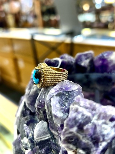 14KT GOLD HIGH GRADE PERSIAN TURQUOISE DIAMOND WOMENS RING - Picture 10 of 10