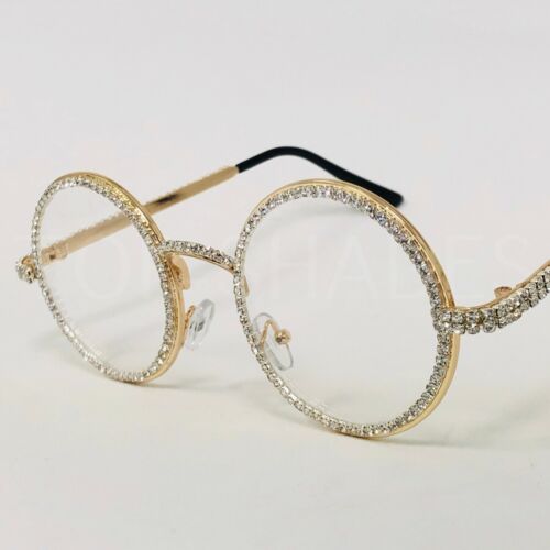 Diamond Gold Metall runde Migos Rapper Hip-Hop Brille klare Sonnenbrille Schirm - Bild 10 von 15