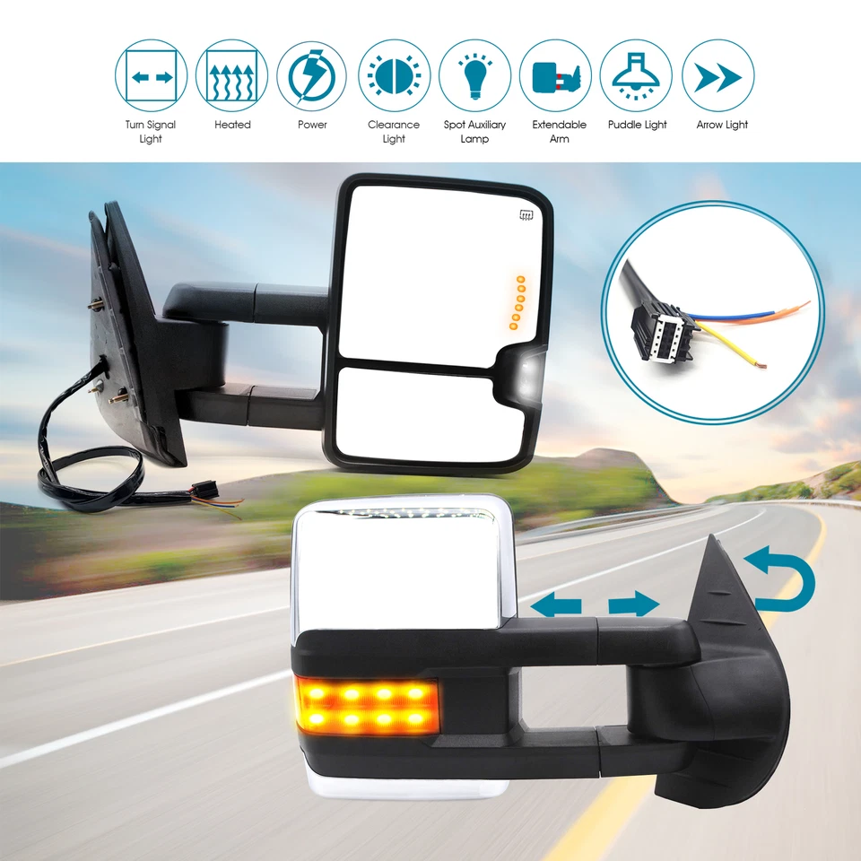 Espejos retrovisores de remolque para GMC Sierra 1500 2500 3500 2010-2012 potencia señal térmica cromados Foto 2 de 4