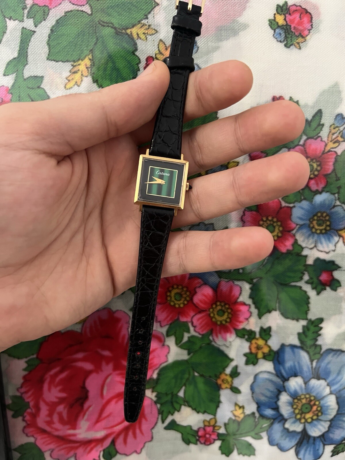 VINTAGE RARE SWISS SQUARE Catena LADIES MECHANICAL WATCH MALACHITE DIAL STYLE