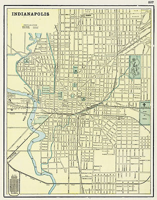 1901 Wall Map Indianapolis Art Poster Print Decor Vintage History Genealogy