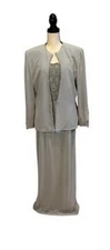 Jill Paige Originals Silver Gray Crepe Lace Rhinestone Gown With Jacket 18 $329