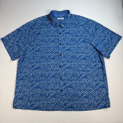 Tommy Bahama Barrier Batik Shirt Men's 3XLB Blue Floral Silk Blend Button Up Big