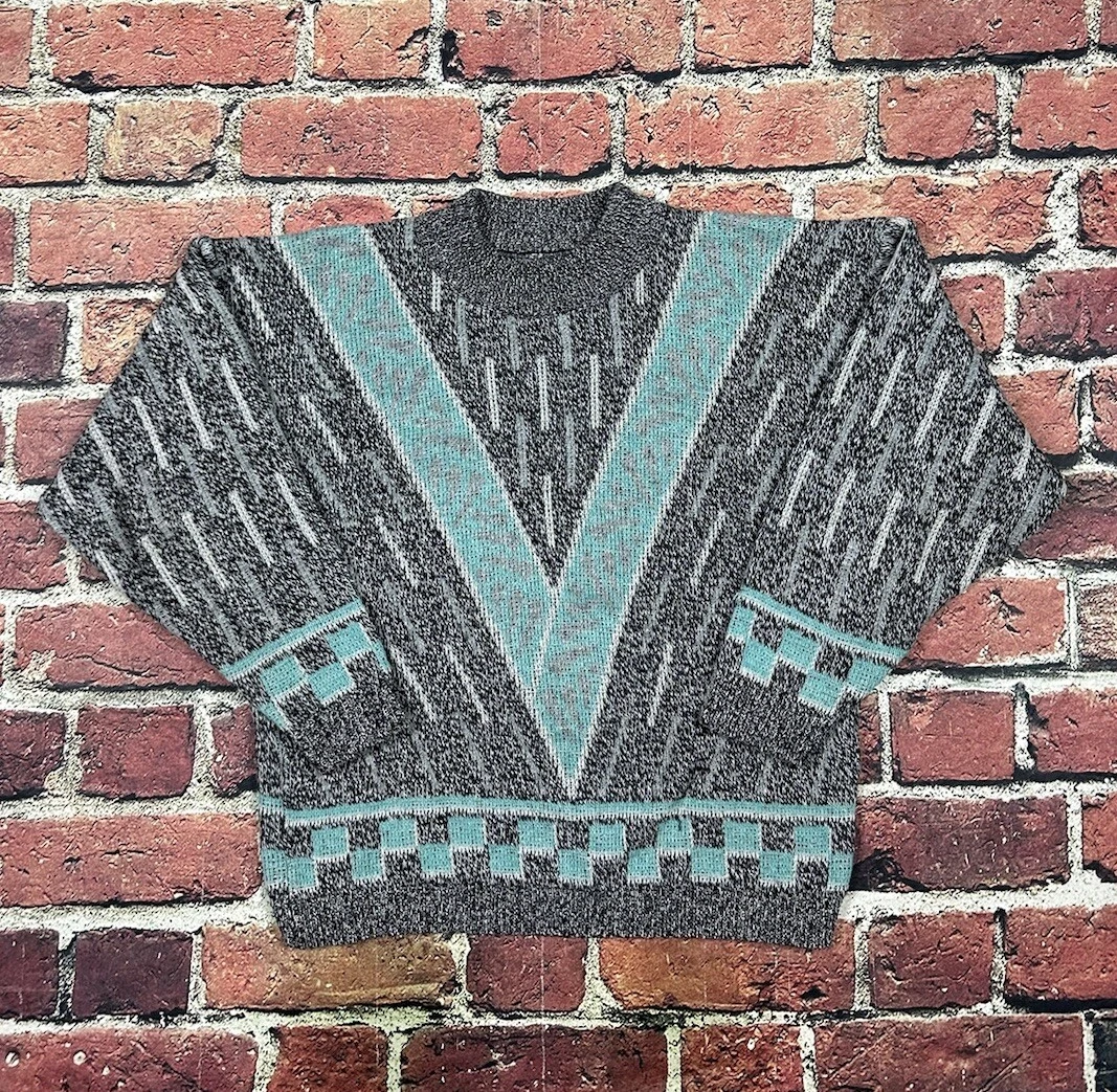 Vintage Forum Wool Blend Sweater Geometric Mock Neck Italy Men’s Small 80s