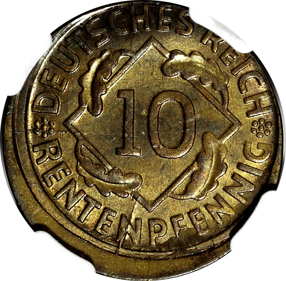 Germany - Weimar Republic 1924 D 10 Rentenpfennig NGC MINT ERROR MS63 KM# 33 (8) - Image 4 of 4