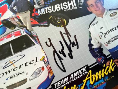LYNDON AMICK #35 autographed Hero Card. Powertel. NASCAR Racing in
