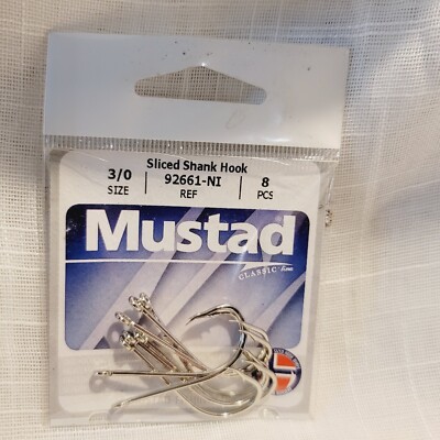 Mustad Hooks Poly Bag Nickel Slice Shank 10/ctn 92661-NI-3/0