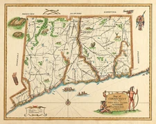Connecticut Wall Art Map Pictorial 1625 Indian trails Villages Poster Art Print
