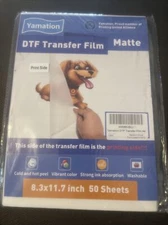 Yamation DTF Transfer Film, Matte 8.3x11.7 Inches 50 Sheets Total NIP A4