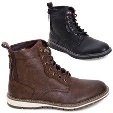 Mens Shoes Lace Up Polish Faux Leather Amphibious Stylish Lace Up Ankle Boots Y50