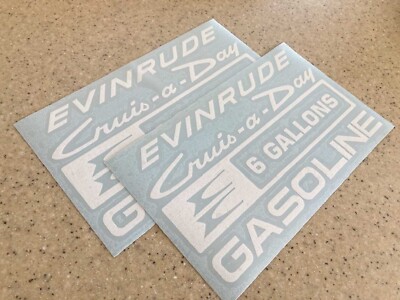 Evinrude Crus-A-Day Vintage 6 Gal Tank Decal 2-PAK FREE SHIP + Free Fish Decal!