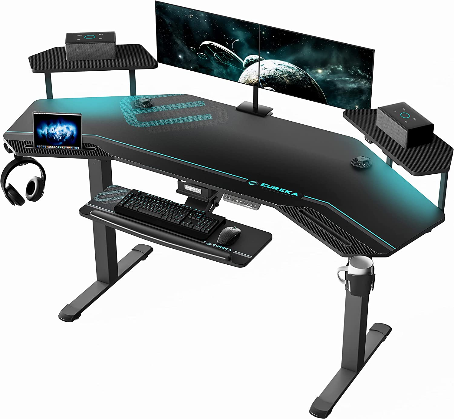 72-Inch Wing-Shaped Gaming & Music Studio Desk with Keyboard Tray & Standing Option-image