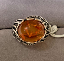 Genuine Baltic Amber Sterling Silver 925 Cabochon Filigree Size 6 Ring NWT