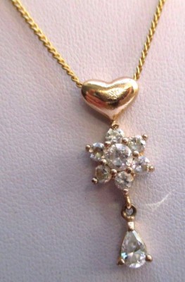 Pendentif Chaîne Plaqué Or Vintage - Relief Zirconium Diamant, Impeccable