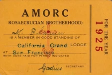Vintage 1925 Rosacrucian Brotherhood Membership Card - California Grand Lodge