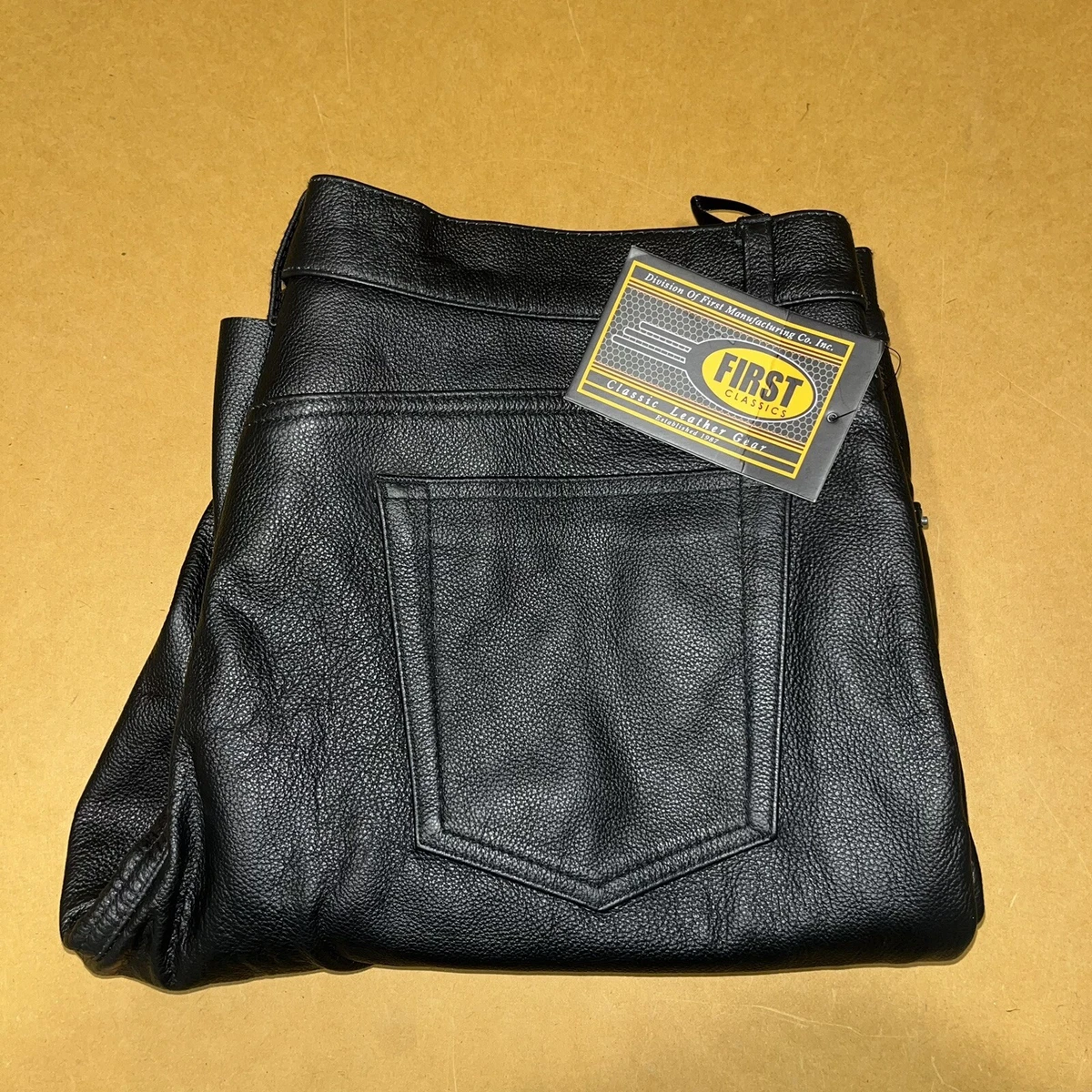 New Men's MFG First Co Black Commander Leather Pants | eBay