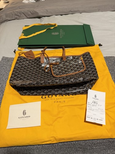 Genuine GOYARD St. Louis PM Black and tan Tote Bag with Pouch & Bag Fastener 