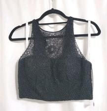 Sherri Hill Size 4 Beaded Bodice Top Halter Boho Black Whimsigoth Fairy *Issue
