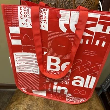 Lululemon Reusable Big Shopping Tote Bag Red White 16x14x6” Snap Closure