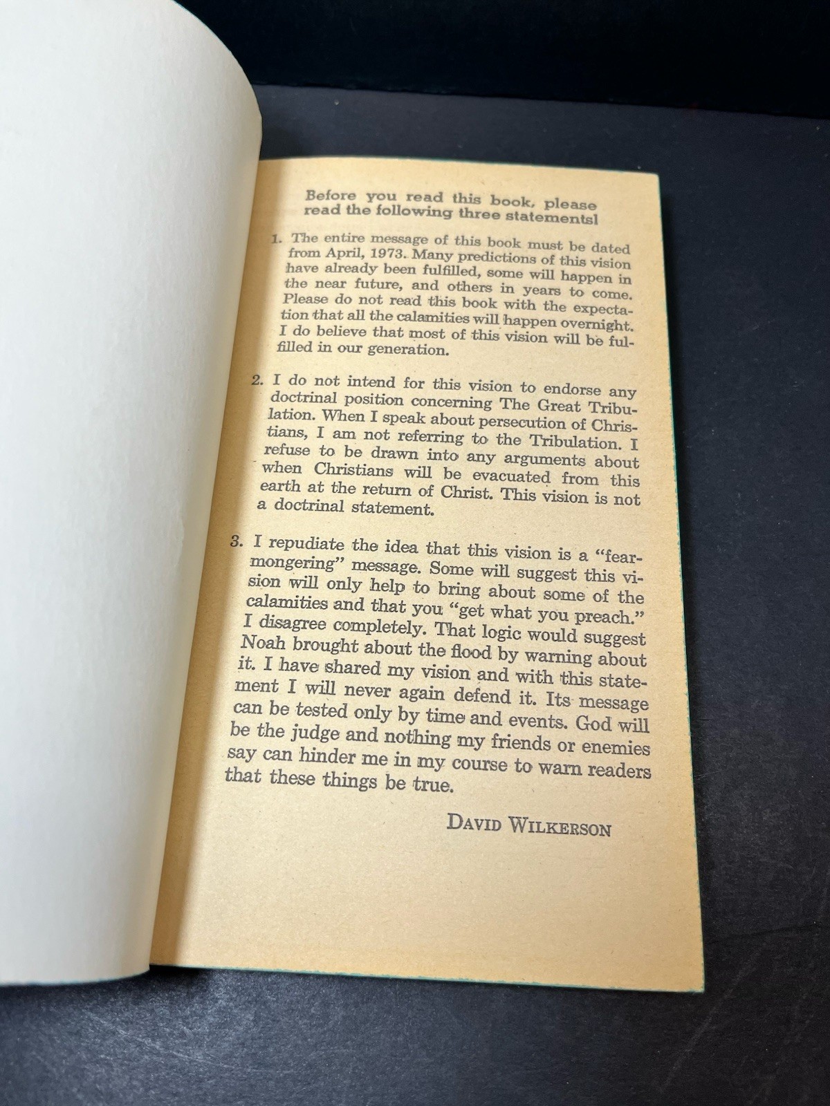 The Vision By David Wilkerson 1974 1st Printing Prophecy Doomsday Rapture