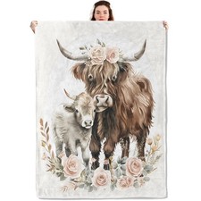 Highland Cow Floral Blanket Lightweight Blankets Gifts for Animal Lover Flann...
