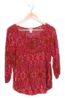 Mossimo Damen Bluse 3/4 Arm Rot Viskose Gr. 32/XS Grafisch