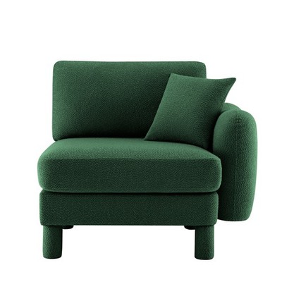 Green Boucle 1 Seat Sofa with Pillow Modern Curved Armrest Couch
