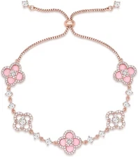 Women's 18K Gold Plated Clover Bracelet with Natural Shell - Four Pink 